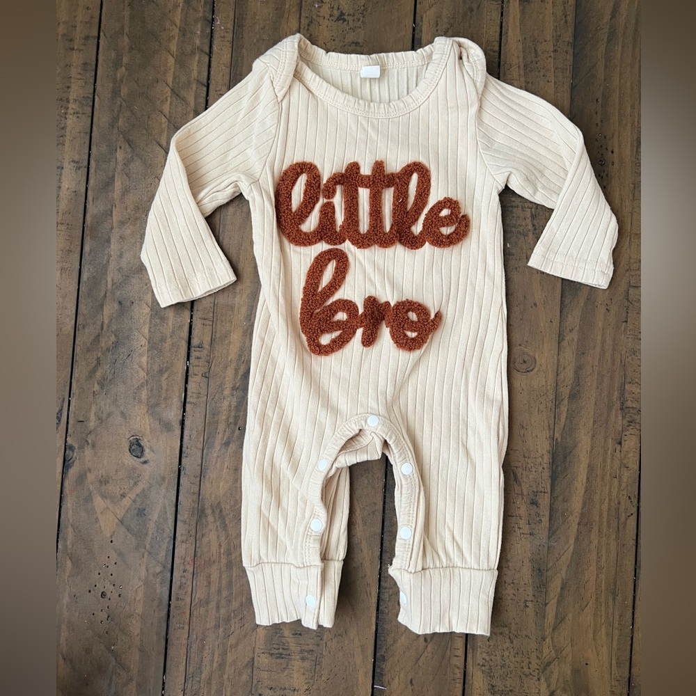 Cream Ribbed 'Little Bro' One-Piece Romper